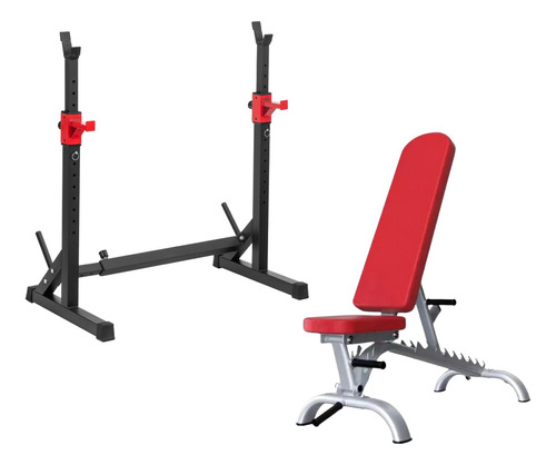 Set Rack P/ Sentadilla Y Pecho Gym  + Banco Multiposiciones