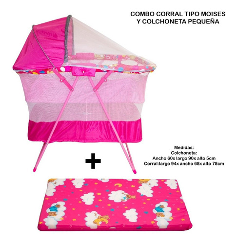 Combo Corral Cuna Doble Nivel + Colchoneta Infantil Pequeña