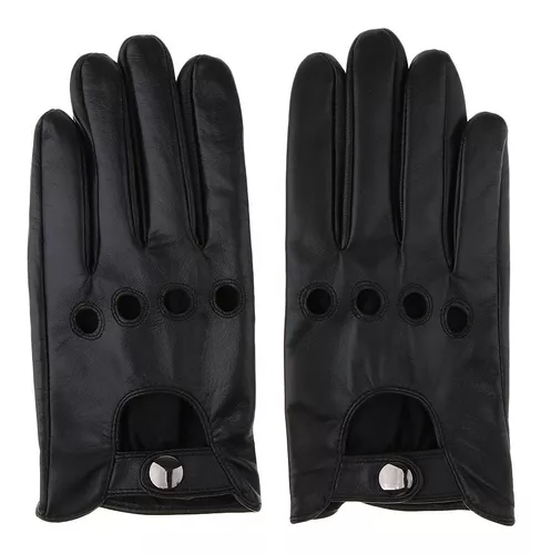 Long Keeper Guantes de cuero genuino sin dedos para hombres medio dedo  conducción deporte guantes negros, Negro 