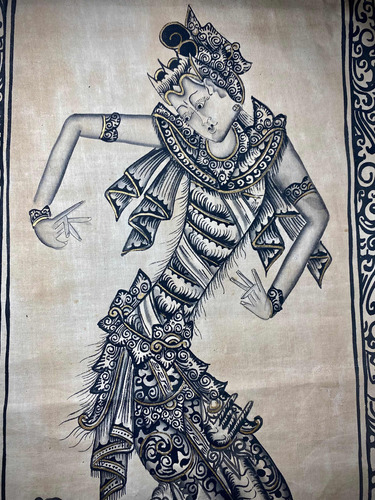 Antigua Tela Indonesia Con Dibujo Ketut Reta Bali Bailarina