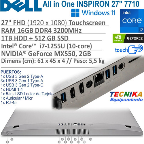 Imagen 6 de 7 de Dell Inspiron 27' Aio Touch I7 16gb 1tb 512gb Nvidia Mx550