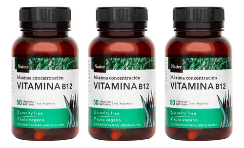 Vitamina B12 Cápsulas Natier Apto Vegano Sin Tacc X50 X3 Un