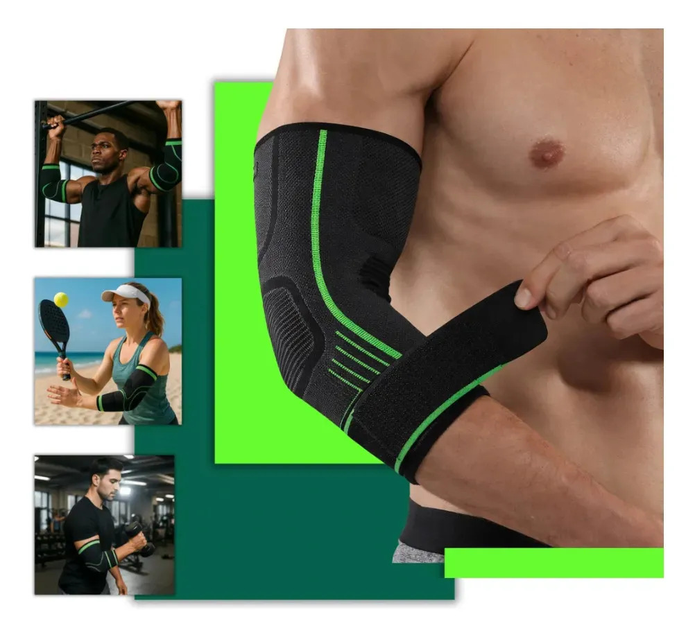 Cotoveleira De Compressão Esporte Academia Fitness Cotovelo Verde Gurumania