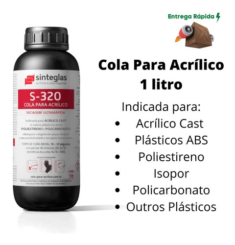 Imagem 2 de 9 de Cola Acrílico S320 Policarbonato Isopor Poliestireno 1 Litro