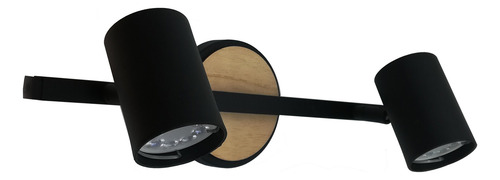 Aplique 2l Negro Con Detalle Madera Con Lámpara Dicroled Negro