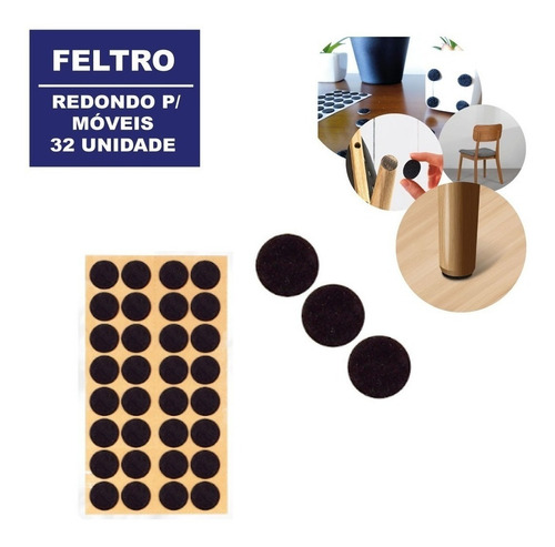 Imagem 1 de 8 de Protetor Kit 32 Feltro Adesivo Pé De Cadeira Sofá Mesa Piso