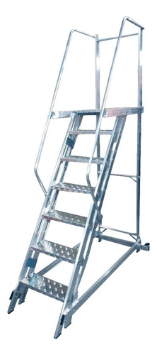 Escada Plataforma Alumínio 1.75m C/6 Degraus + Patamar Agata