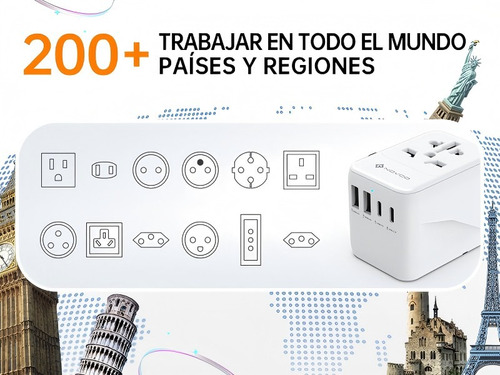 Novoo Adaptador De Corriente Viaje Universal Cargador 4usb