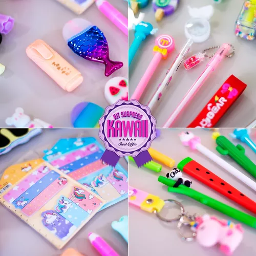 Caixa Surpresa Papelaria Kawaii 15 Itens + Muitos Brindes - Dupari