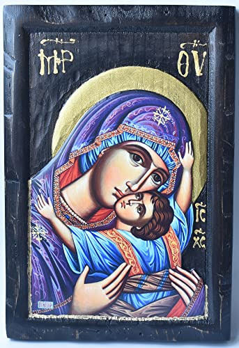 Icono Religioso En Relieve María Sosteniendo A Jesús