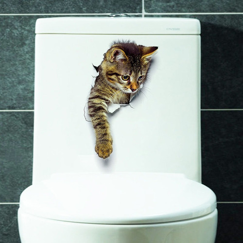 Bonita Pegatina De Pared Con Diseño De Gato En 3d Para Baño