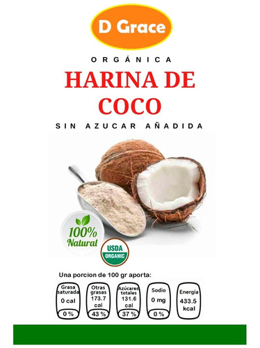 Imagen 1 de 4 de Harina De Coco Orgánica Keto Calidad Premium 1 Kg