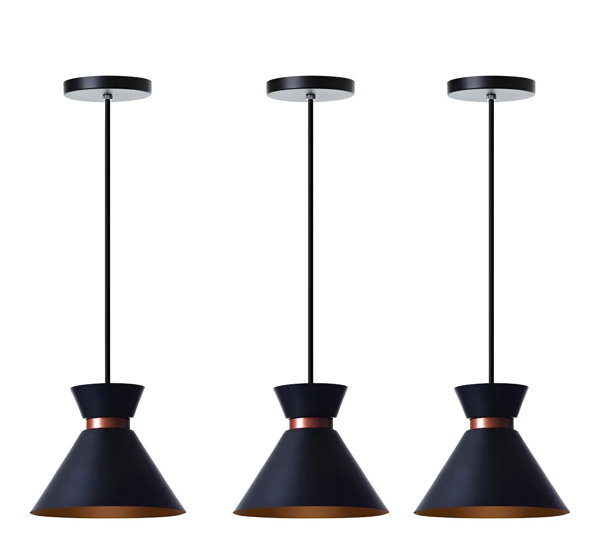 Kit  3 Pendentes Dubai 17cm Preto Com Cobre Alumínio E27 Bivolt