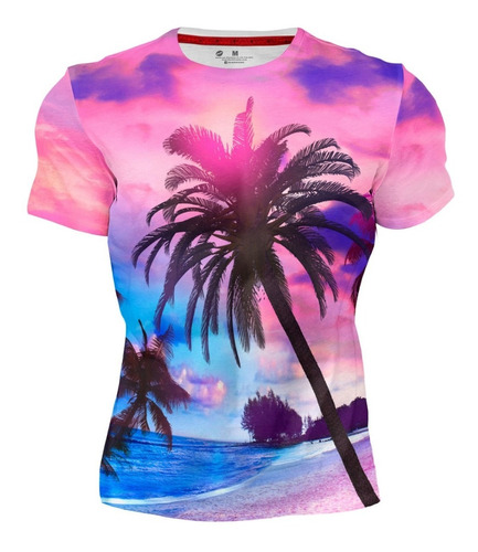 Playera Sublimada Caballero Palmeras Cielo Playa Rosada