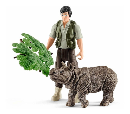 Schleich Ranger Y Juego De Juego De Rinoceronte Indio Monigo