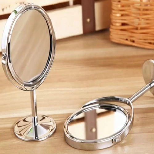 2 Espelhos De Mesa Oval Giratório Dupla Face Aumento Zoom P