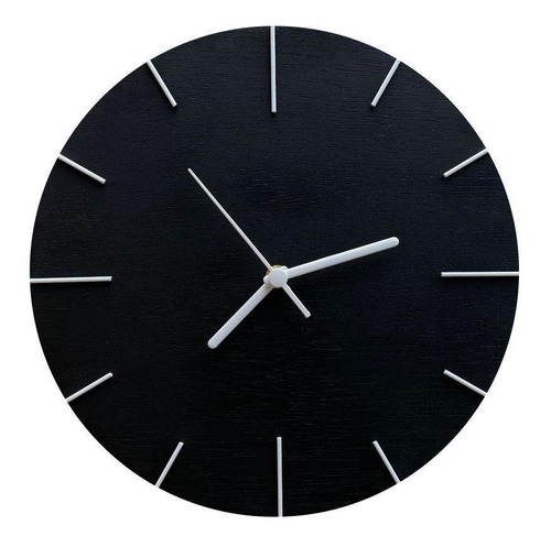 Relógio De Parede Madeira Preto Fosco Ponteiros Branco 30cm