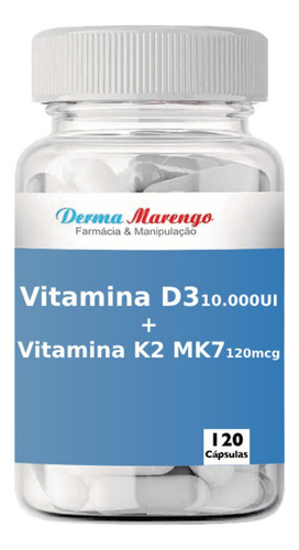 Vitamina D3 10000ui + Vitamina K2 Mk7 120mcg - 120 Cápsulas