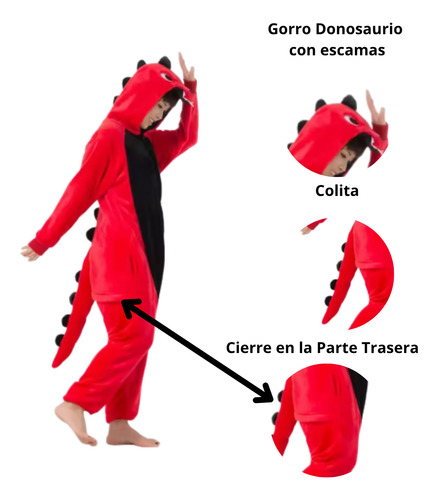 Pijama Mameluco Dinosaurio Rex Rojo Cosplay Disfraz Adulto