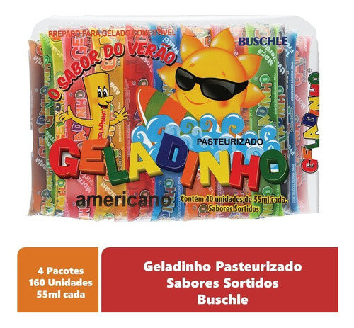 4 Pacotes De Geladinho Americano 160 Unidades 55ml Cada