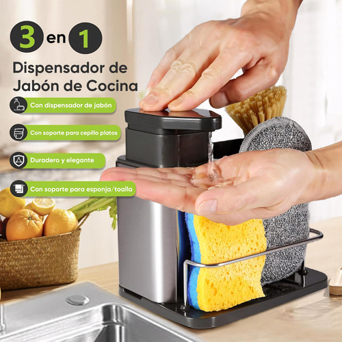 3 En 1 Dispensador De Jabón Con Soporte Para Esponja Y