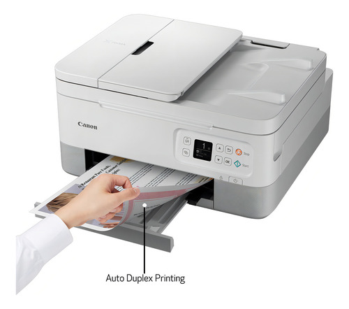 Canon Pixma Tr7020a Impresora De Inyección De Tinta A Color Inalámbrica Todo En Uno, Con Impresión Dúplex, Impresión Móvil Y Alimentador De Documentos Automático, Color Blanco