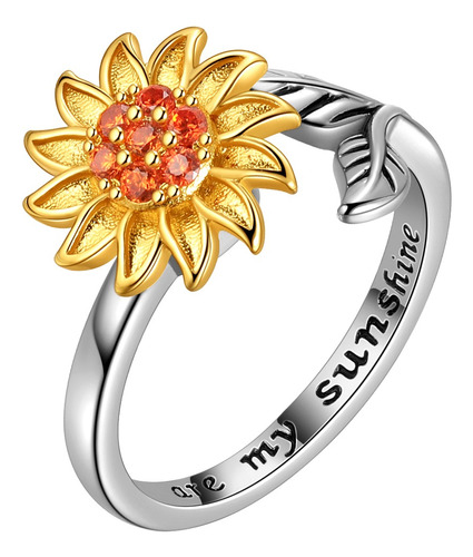 Anillo Ajustable De Girasol Antiestres Giratorio Para Mujer 