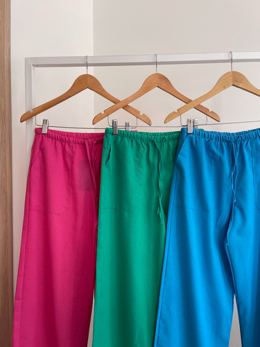Pantalon Mujer Lino Con Elastico Palazzo Liso