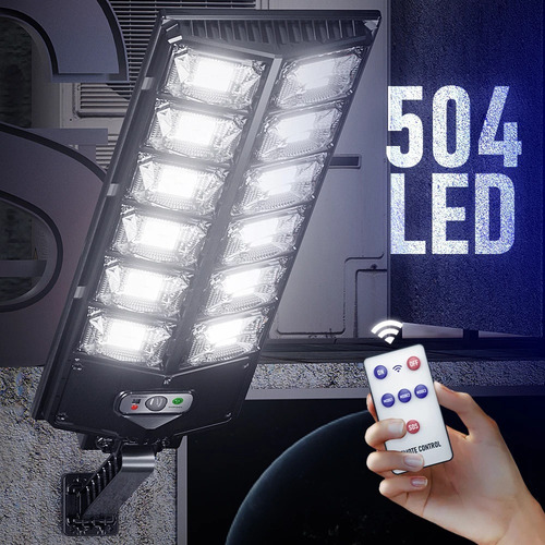 Luminária Solar Holofote Poste Refletor 504 Led 600w Potente Estrutura Preto