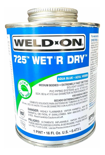 Bote Cemento 725 Weld On Azul 1/2 Lt Wet 'r Dry