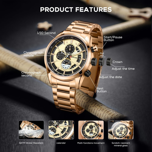 Boruse Relojes Para Hombres Reloj Cronógrafo De Cara Grande