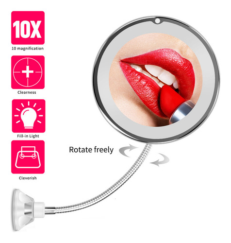 Espejo De Maquillaje Led Con Aumento De 10 Aumentos Y Cuello