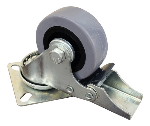 Imagen 7 de 9 de Rueda Giratoria Gris Pvc 50x18 Mm Con Doble Freno Buje Acero