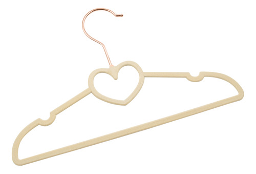 Kit 20 Cabides Veludo Bege Gancho Rose Infantil 28cm Coração