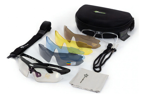 Óculos De Ciclismo Rockbros 5 Lentes + Headband Clip De Grau Cor Preto