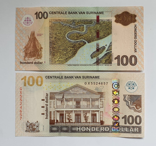 Billetes Mundiales : Suriname 100 Dolares  Año 2019 