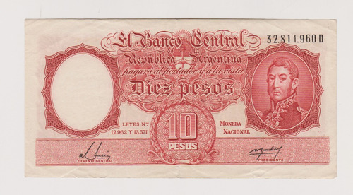 Billete Argentina 10 $ Bottero 1950 Año 1955 Muy Bueno