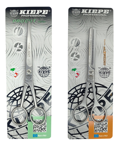 Set De Tijeras Profesionales De Corte 6 + Pulir 5,5 Kiepe Plateado