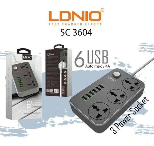 Toma Corriente Ldnio Regleta Con 6 Puertos Usb