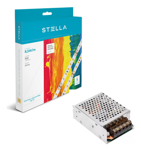 Fita Full Pro Stella 5m 8,5w/m 24v 2700k + Fonte Eco 60w 24v