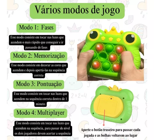 Pop-it Eletrônico Educativo Anti Stress com som e luz de 4 Modos