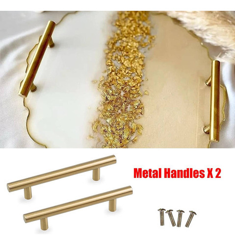 Molde Bandeja Resina Silicona Redonda Con Asas Doradas 33cm