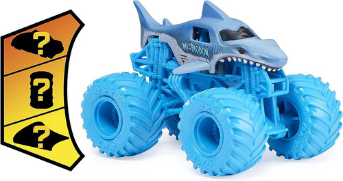 Monster Jam Camión De Metal Escala 1:64 Auto Monstruo Color Megalodon Ruedas Celestes