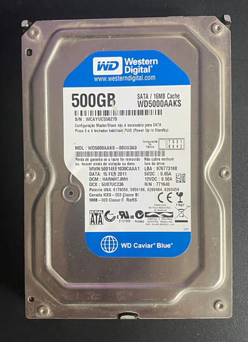 Disco Western Digital Caviar Blue 500gb 3,5 Sata 3 16mb 