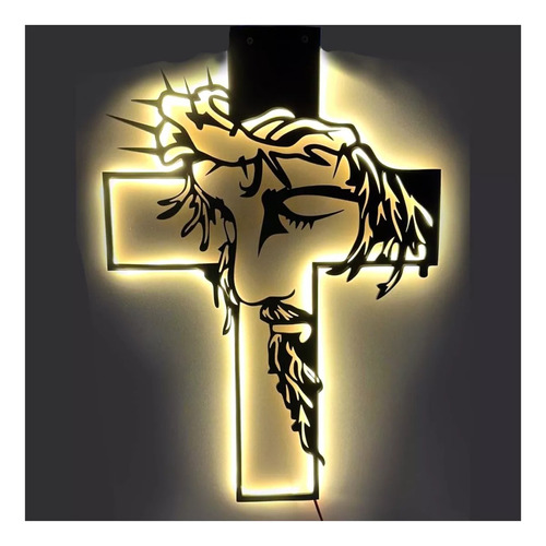 Placa Painel Led Neon Decorativo Luminaria Religião Jesus 