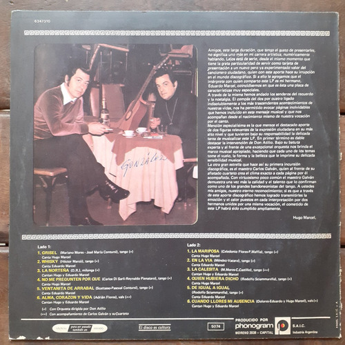 Vinilo Hugo Y Eduardo Marcel (los Cantores De Bs.as) (Usado)
