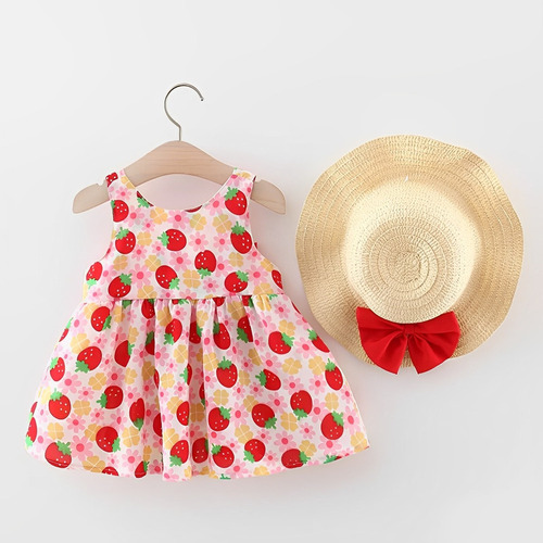 . Vestido Estampado Y Sombrero Con Lazo Para Bebé, 2 Uds.