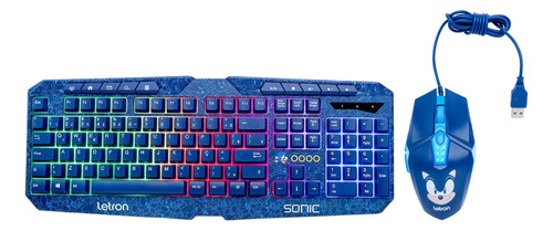 Teclado E Mouse Sonic Gamer Led Rgb Jogo Filme Usb Fio Abnt2