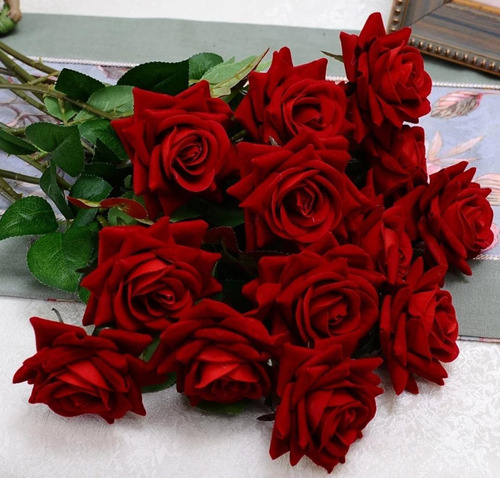 Rosa Vermelha Flor Artificial Em Toque Real 25 Cm Veludo