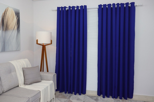 Cortina Veneza Dupla Oxford 4 Folhas 600x250 Sala/quarto Cor Azul Royal